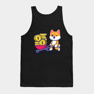 Cute Shiba Inu Dog Pushing Cart Gold Coin Cartoon Tank Top